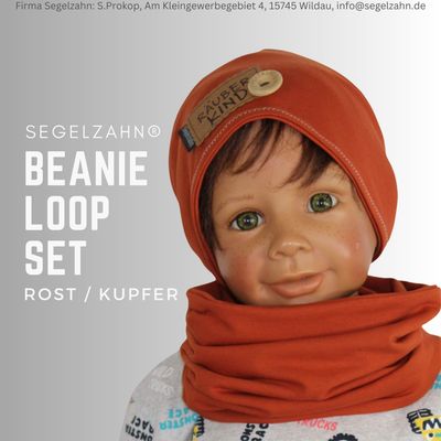 Beanie Loop Set Kinder Mütze mit Schal Unisex für Jungen Mädchen, Kindermütze Übergang Winter gefüttert Segelzahn Kleidung Rost Kupfer Beanie Loop set Kinder