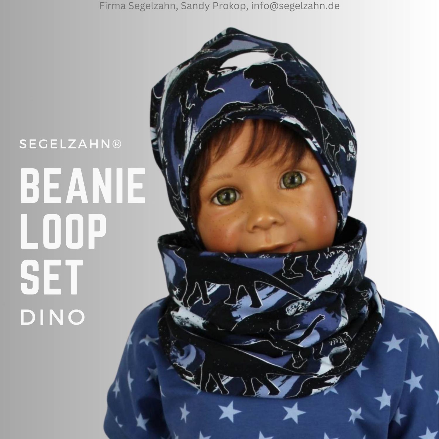 Beanie Loop set Kinder Dino Blau