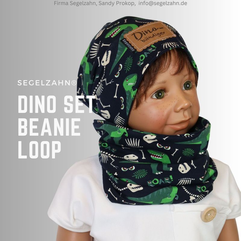 Beanie Loop Set Kinder Dino Mütze mit Schal Unisex für Jungen und Mädchen Dinosaurier Kleidung Segelzahn Kind Baby Übergang Winter gefüttert Beanie Loop Set Kinder Dino Blau
