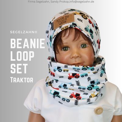 Beanie Loop Set Kinder Mütze Traktor