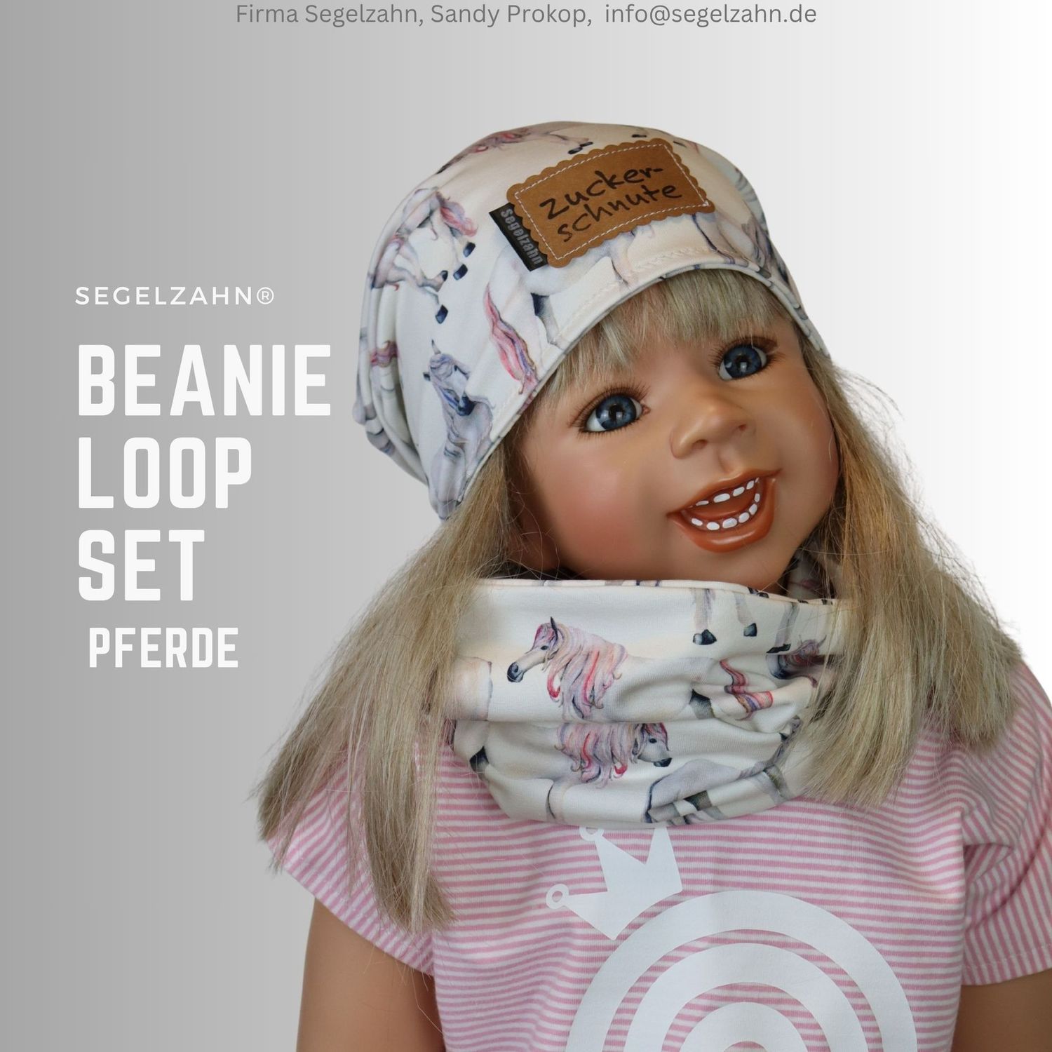 Beanie Loop Set Mädchen Pferde, Kindermütze mit Schal für Kind und Baby, Mütze Herbst Winter Übergang gefüttert  Kleidung Segelzahn