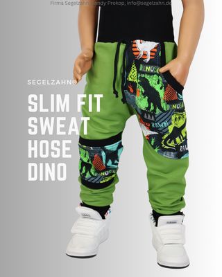 Sweat Hosen Kinder Handmade Slim Fit Hose Dinosaurier Kinderhose grün