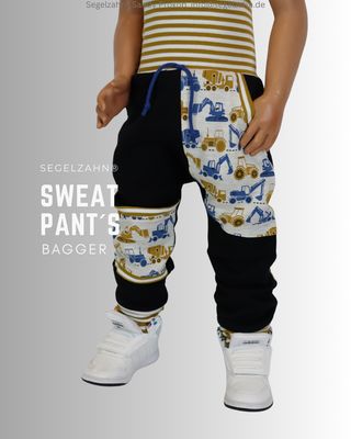 Slim Fit Sweat Jogger Kinder, Bagger Hose Schwarz Jungen Mädchen Kleidung Unisex Jogginghose Segelzahn Kinderhose Sweathose Baustelle Slim Fit Sweat Hose Kinder, Unisex Jogginghose aus schwarzem French Terry Sweatstoff mit Cooler Bagger Seitentasche, verstärk