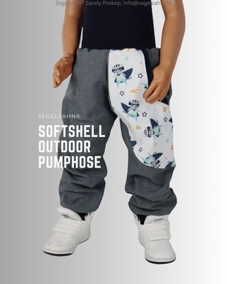 warme Softshll Hose für Kinder, Unisex Outdoorhose mit kuscheligem Fleece Futter aus grau meliertem Outdoorstoff mit einer gr