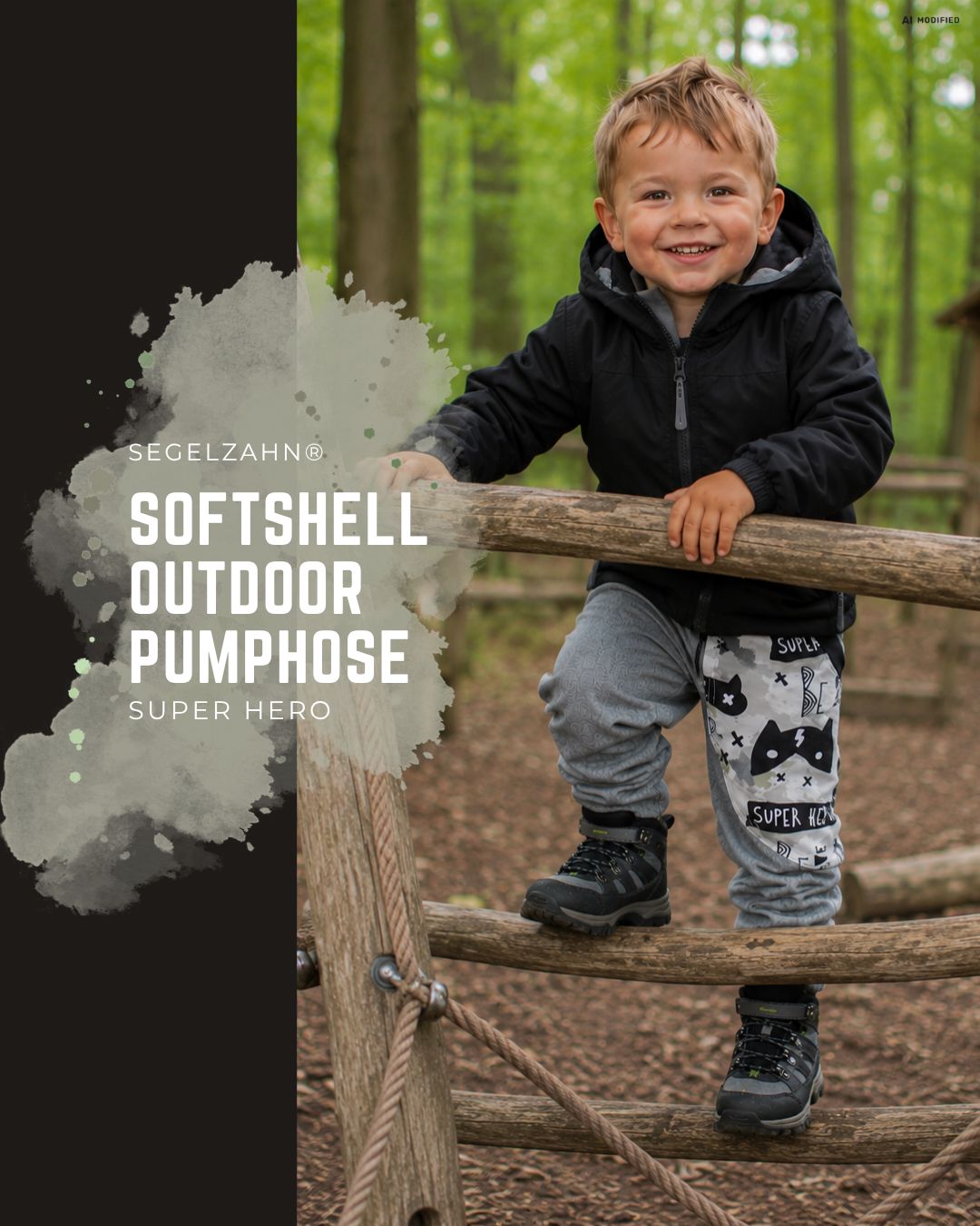 Kinder Softshellhose Grau | gefütterte Outdoorhose für Jungen & Mädchen Graue Kinder Softshellhose mit Fleecefutter und Superhero-Motiv für Outdoor-Abenteuer