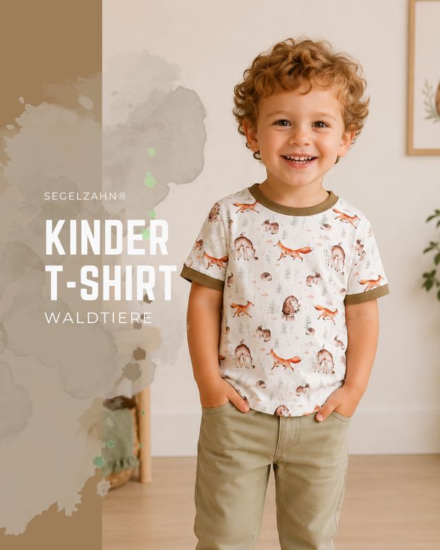 Kinder T-Shirt Waldtiere | Fuchs Reh Igel Shirt | Jungen & Mädchen T-Shirt | Tiermotiv Kinder | Unisex Kindershirt | Kurzarmshirt Sommer Kinder T-Shirt mit Waldtier-Motiv in Rück- und Seitenansicht. Niedliches Unisex Shirt mit Fuchs, Reh, Igel und Waldtieren