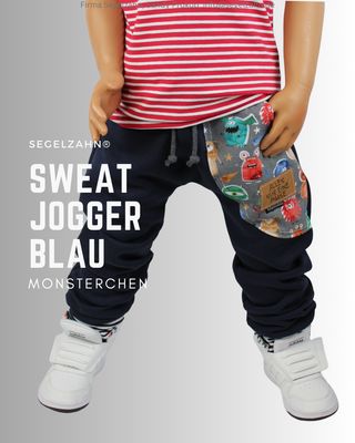 Sweat Jogger Slim Fit Hose Kinder Blau Monster Unisex Jungen Mädchen Kinder Baby