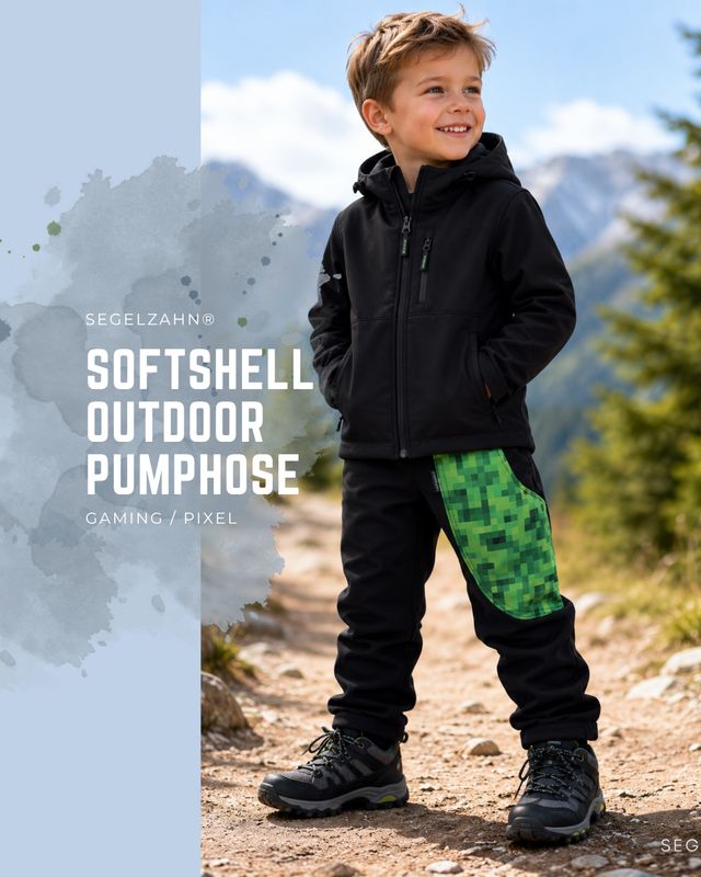 Softshellhose Kinder gefüttert Schwarz | Regenhose Matschhose Pixel Gaming Unisex Softshellhose Kinder Schwarz gefüttert mit Pixel Gaming Tasche, warme Regenhose für Jungen und Mädchen