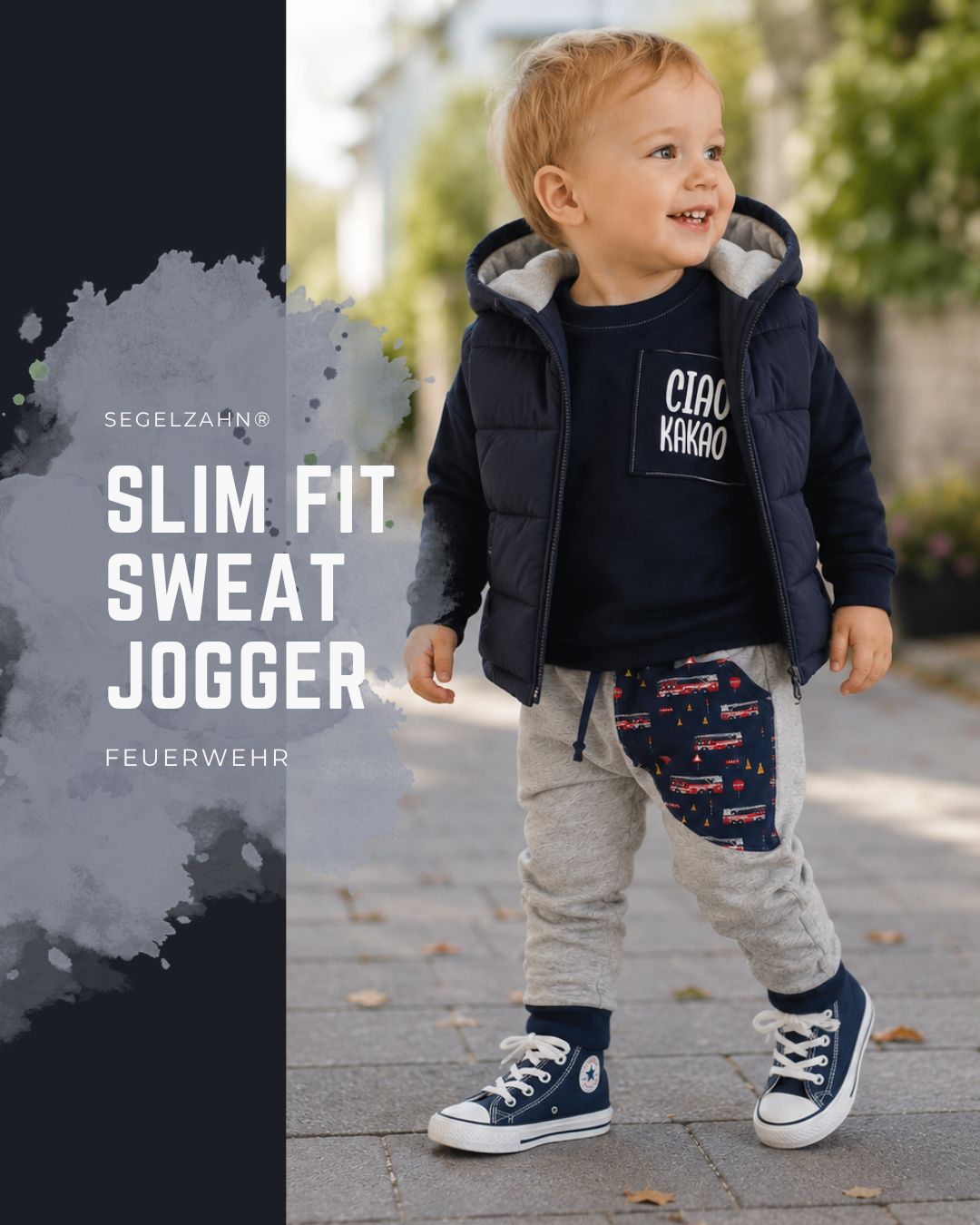 Feuerwehr Mitwachshose Kinder | Slim Fit Kinderhose | Graue Unisex Pumphose | Handmade | Jogginghose | Geschenk Feuerwehr | Kinderhosen Graue Slim Fit Kinderhose mit Feuerwehr-Tasche aus French Terry, handgefertigte Mitwachshose für Jungen und Mädchen.