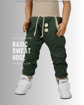 Slim Fit Sweat Hose Kinder, schlichte einfarbige Kinderhose aus weichem French Terry Sweatstoff in Khaki  mit Seitentasche