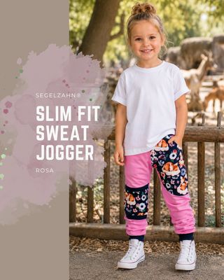 Rosa Sweathose für Mädchen | Slim Fit Kinderhose mit Mitwachsbündchen | SEGELZAHN | Sweathose Handmade Sweat Hose für Mädchen aus French Terry in Rosa mit Mitwachsbündchen.