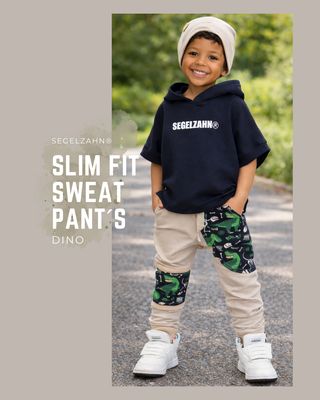 Sweat Hose Kinder, Slim Fit Schnitt, Unisex Kinderhose aus weichem French Terry Sweatstoff in Beige mit großer Seitentasche D