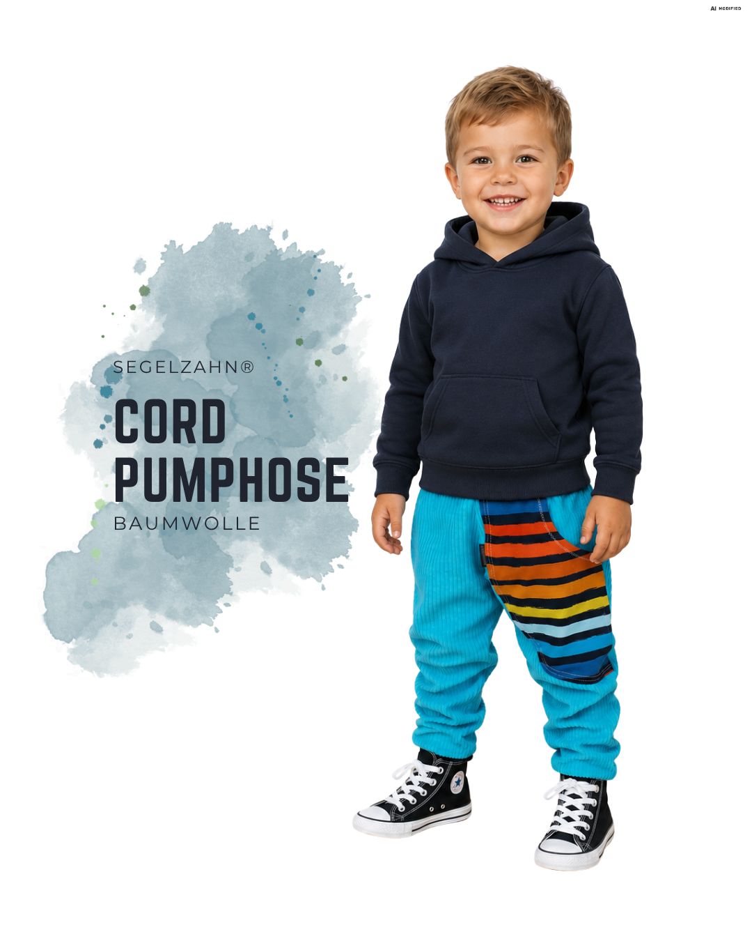 Cord Pumphose Kinder | Unisex Cordhose Breitcord Junge Mädchen | Mitwachshose für Kind und Baby | Baumwolle Kord Cord Pumphose für Kinder aus Baumwolle mit bunter Seitentasche und weichen Mitwachsbündchen