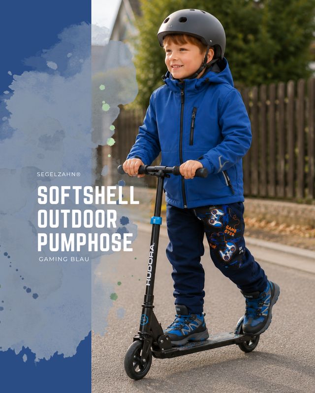 Softshellhose Kinder gefüttert Blau Gaming – Warme Regenhose & Outdoorhose für Jungen und Mädchen Gefütterte Softshellhose für Kinder in Blau mit Gaming Motiv und praktischer Seitentasche für Jungen und Mädchen