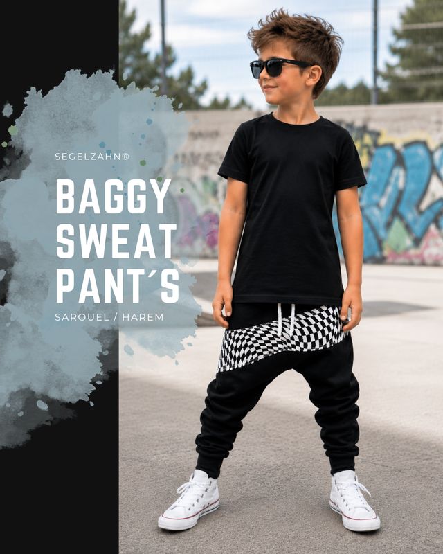 Baggy Hose Kinder Schwarz | Pumphose Kinder Unisex | Sweat Jogger Jungen Mädchen | Mitwachshose Schwarze Baggy Hose für Kinder aus weichem French Terry Sweatstoff mit bequemen Mitwachsbündchen