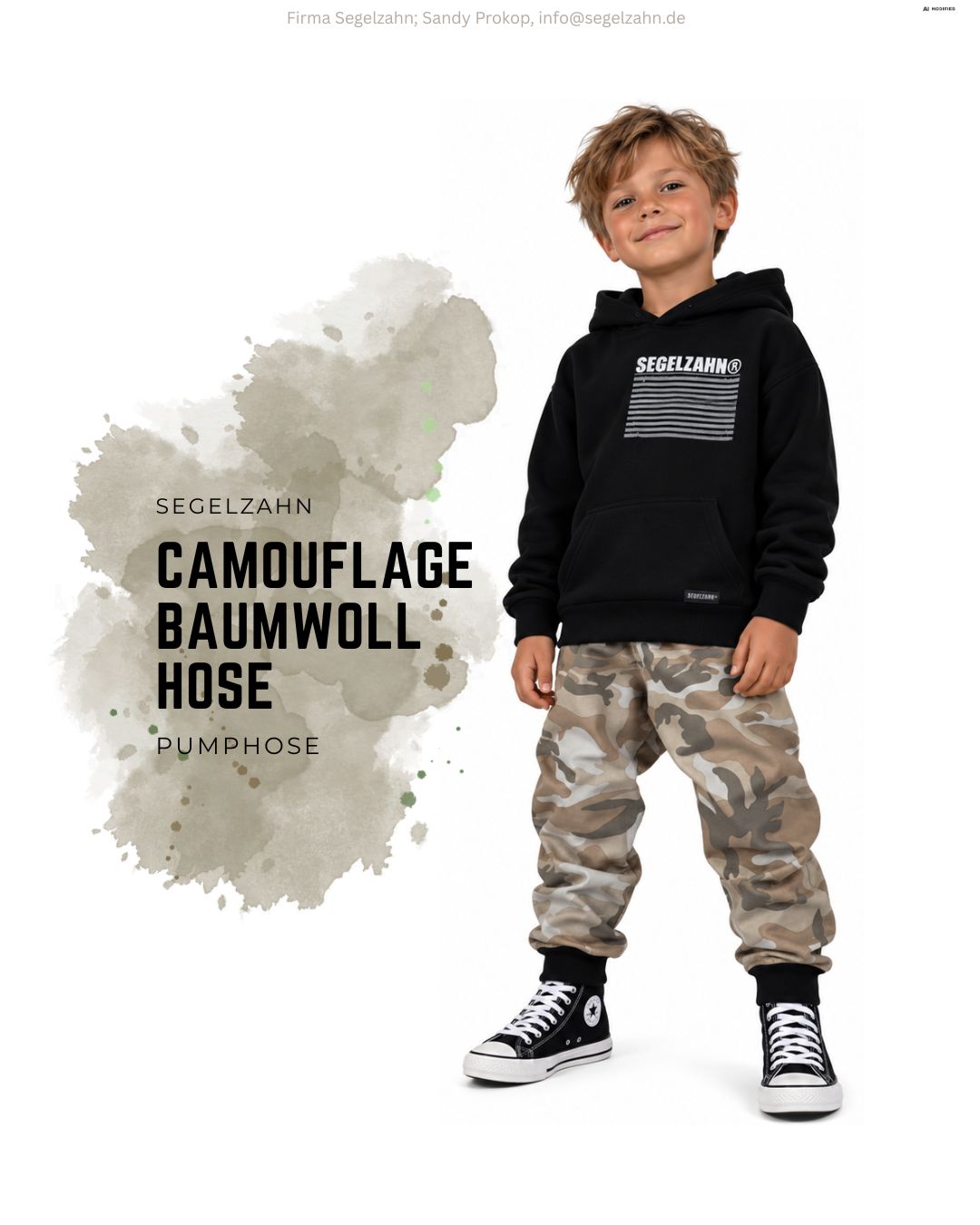 Kinder Pumphose Camouflage Beige | Baumwollhose zum Mitwachsen für Jungen und Mädchen Kinder Pumphose in Beige mit Camouflage-Muster aus robuster Baumwolle