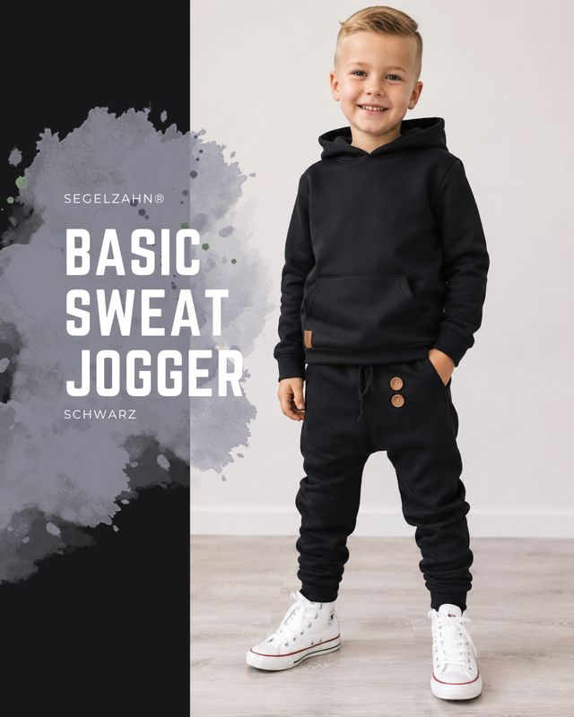 Basic Slim Fit Hose Kinder Schwarz | Sweat Jogger Uni | Mitwachshose Jungen Mädchen Unisex| Jogginghose schlicht | Kinderhosen einfarbig Slim Fit Hose Kinder Schwarz aus Sweatstoff mit Seitentasche und Mitwachsbündchen, Unisex Jogger handmade in Germany