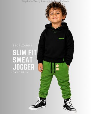 Sweat Hose Kinder | Slim Fit Jogger Unisex Grün | Jogginghose einfarbig schlicht Uni | Kinderhose | grüne Sweathose | Hosen Junge Mädchen Slim Fit Sweat Hose Unisex Kinder, Jogginghose Unifarben Grün mit großer Seitentasche und Softbündchen in Schwarz