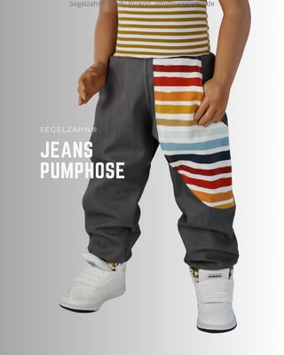 Jeans Hose Kinder Grau, Pumphose Unisex Jungen Mädchen Kind Baby Jeanshosen Segelzahn Kinderhose Jeanspumphose graue Hosen Jungs Jeans Pumphose Unisex für Jungen und Mädchen, Pumphose aus grauem Jeansstoff mit gestreifter bunter Seitentasche und Softbünd