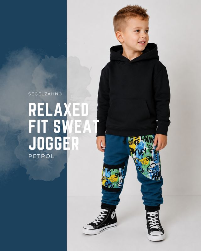 Slim Fit Sweat Hose Kinder Petrol Unisex, Jogginghose für Jungen und Mädchen Petrolblau Smile Sweathose Kind Baby Kleidung Segelzahn Hosen Kinderhose im Slim Fit Schnitt , gemütlich geschnitten aus Petrolfarbenem Sweatstoff, Jogginghose Unisex für Jungen und Mädch