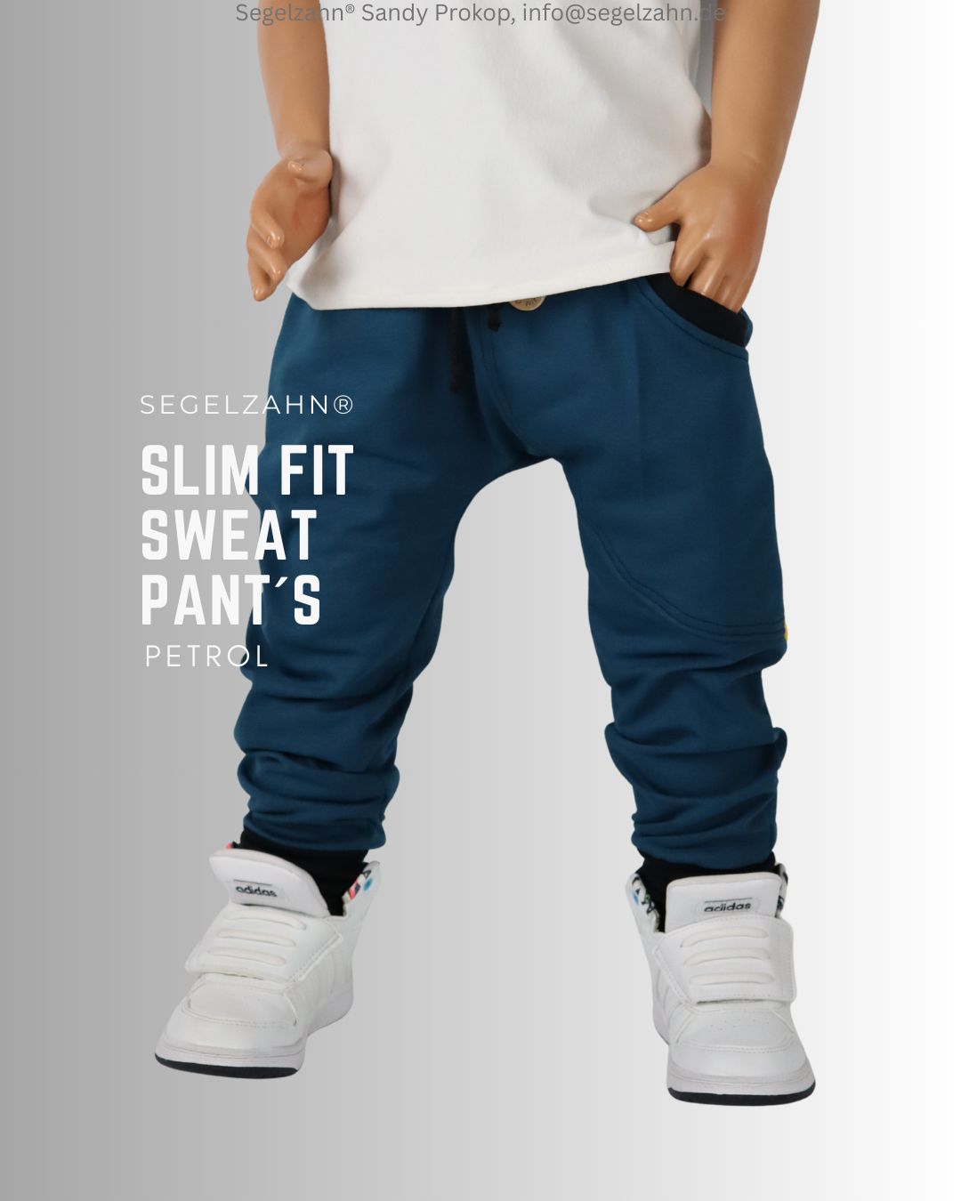 Slim Fit Sweat Hose für Kinder, Unisex Pumphose im Slim Fit Schnitt für Jungen und Mädchen, Petrolfarbene, schlichte , einfar