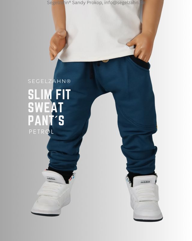 Slim Fit Sweat Hose für Kinder, Unisex Pumphose im Slim Fit Schnitt für Jungen und Mädchen, Petrolfarbene, schlichte , einfar