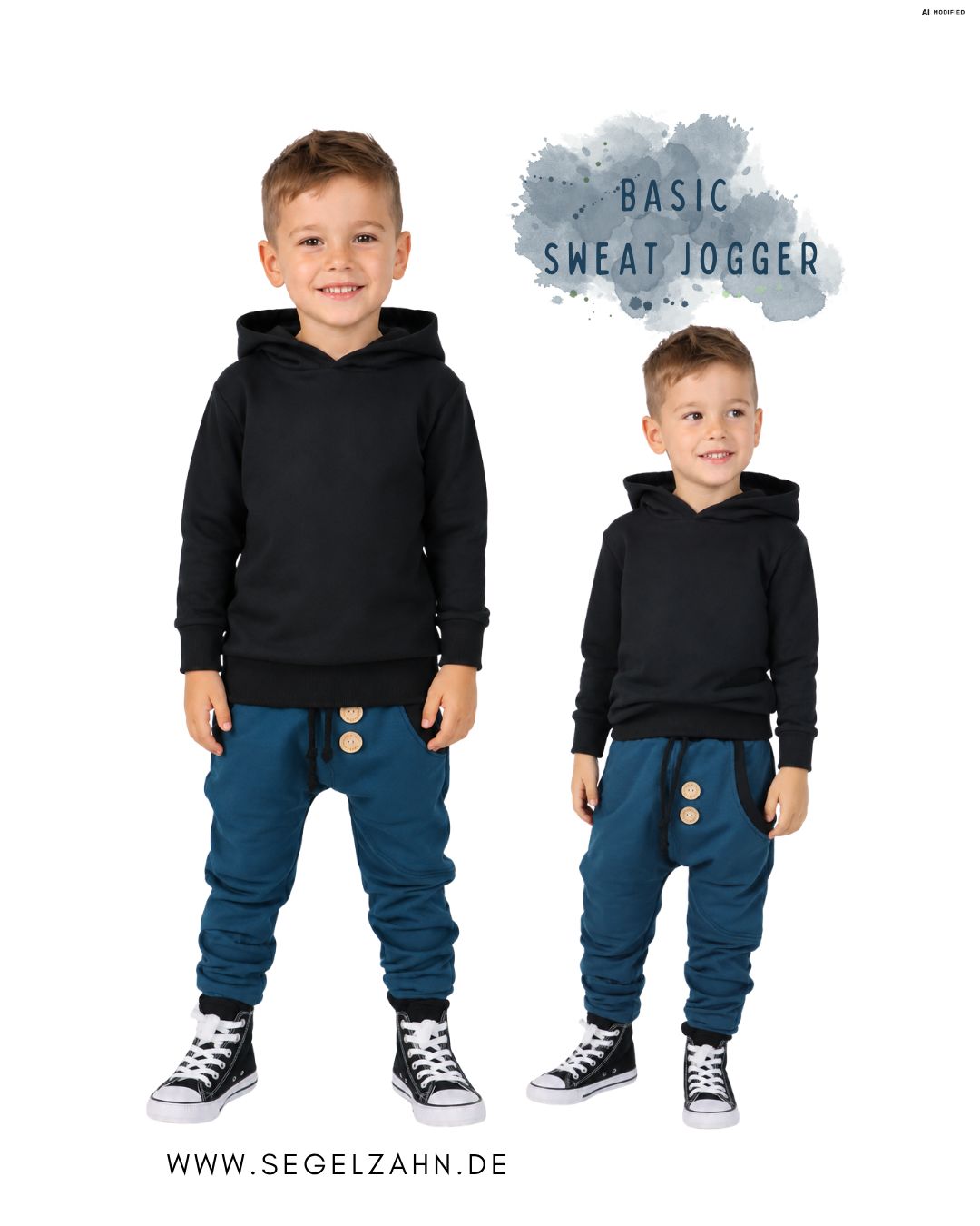 Sweat Hose Kinder Petrol | Unisex Basic Jogginghose einfarbig schlicht für Jungen und Mädchen | neutrale Kinderhose zum Mitwachsen Petrolfarbene Kinderhose aus weichem French Terry mit schwarzen Mitwachsbündchen, Seitentasche und dekorativen Holzknöpfen