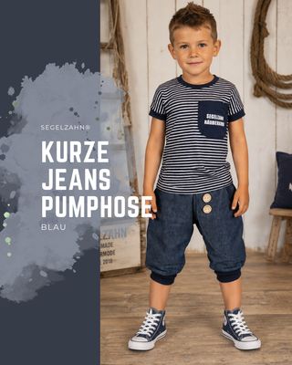 kurze Jeans Pumphose Kinder blau, Unisex Sommerhose Jeanshose kurze Jeans Pumphose Kinder blau, Sommerhose für Jungen und Mädchen in dreiviertellänge für den sommer