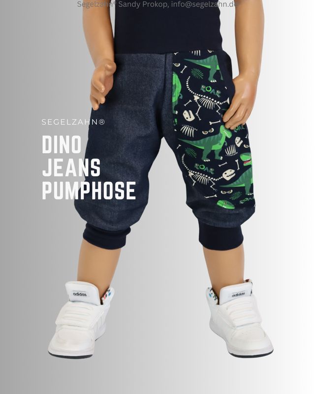 Jeans Pumphose Kinder Dinosaurier blau, kurze Jeanshose für Jungen und Mädchen, Sommerhose Dino Shorts für Kind und Baby aus 
