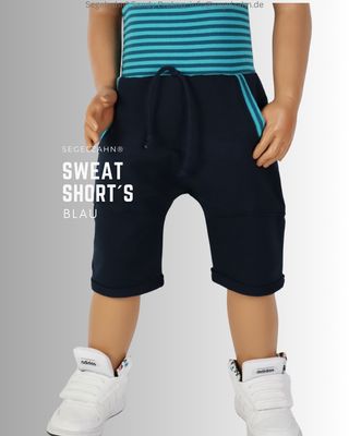 Shorts, kurze Hose Kinder Blau Unisex Sweat Shorts Kinder, Unisex Sommerhose für Jungen und Mädchen, schlichte, neutrale Shorts mit Seitentasche, Dekobändern und S
