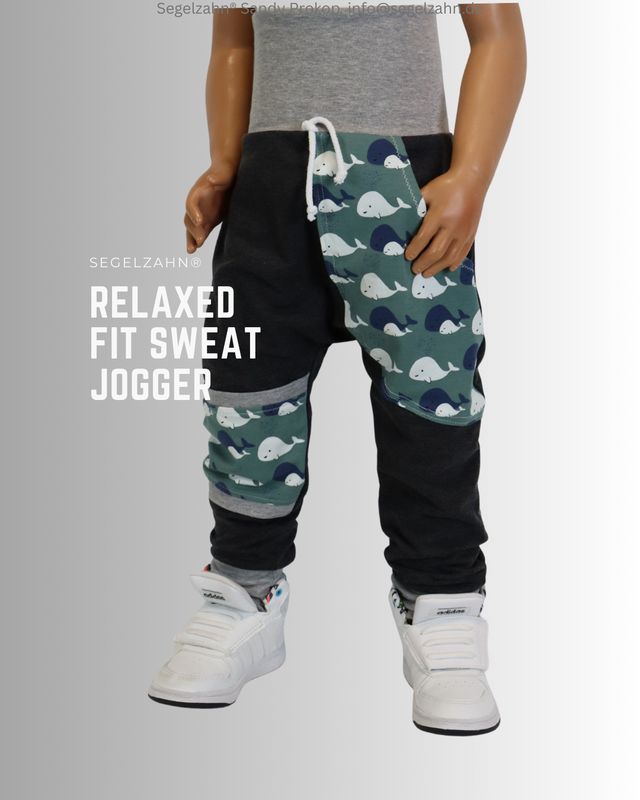 Sweat Hose Kinder, Dunkelgraue Slim Fit Jogger aus weichem french terry Sweatstoff mit großer Seitentasche maritim wale, pass