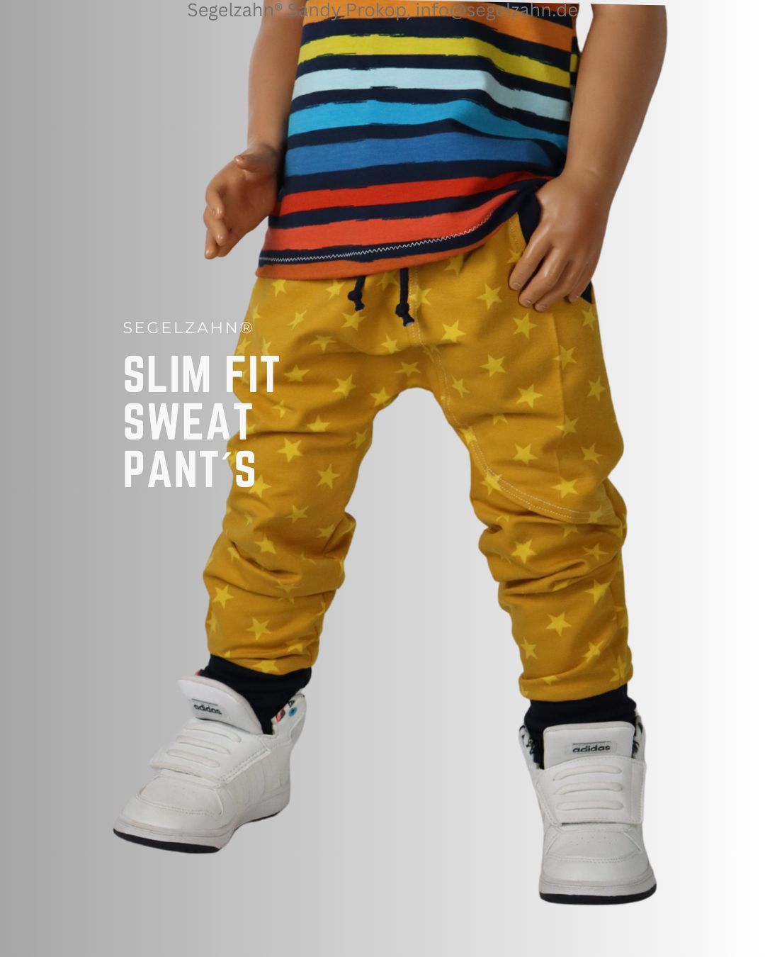 Slim Fit Sweat Hose Kinder, Unisex Kinderhose aus weichem French Terry Sweatstoff in Senf Gelb mit Sternen, Jogginghose für J