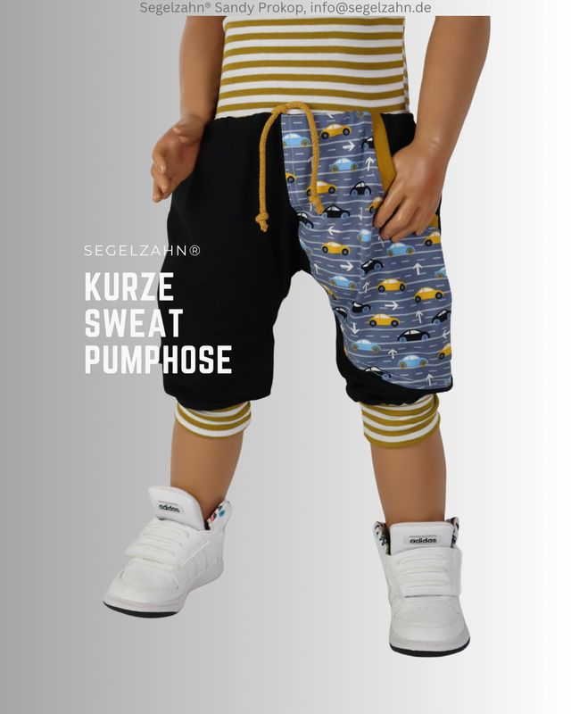 kurze Pumphose Kinder, Unisex Sweat Shorts für Jungen und Mädchen aus schwarzem French Terry Sweatstoff, gemütlich weit gesch