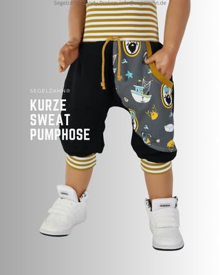 kurze Hose Kinder, Sweat Pumphose Unisex Sommerhose Seebär Schwarz kurze Hose Kinder, Sweat Pumphose aus weichem French Terry Sweatstoff in Schwarz mit cooler Seitentasche Grau maritim Seebär