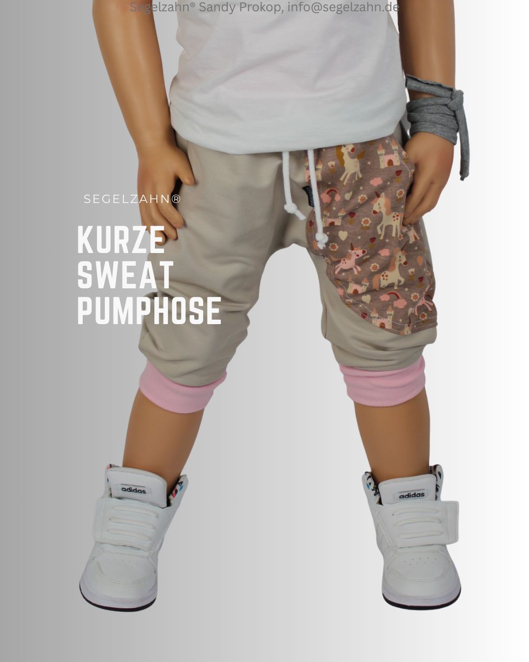 kurze Hose Mädchen, Sweat Pumphose Kind Baby Sommerhose Beige Einhörner, Kinderhose dreiviertelllang aus French Terry Sweatst