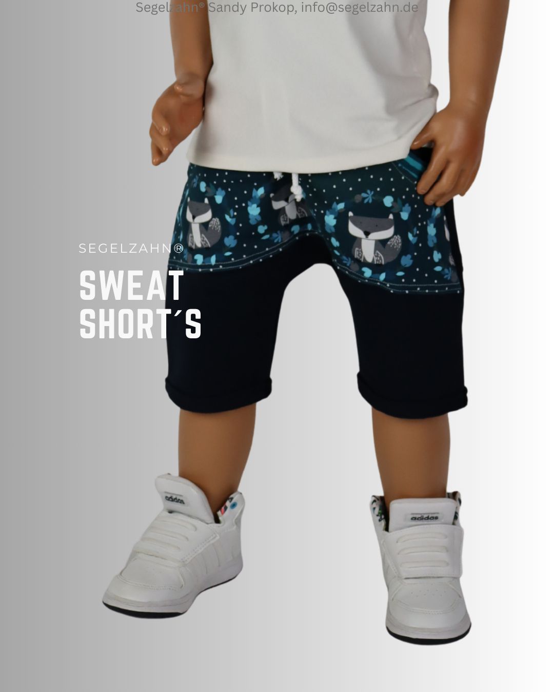 kurze Hose - Shorts Kinder Blau Fuchs, Sommerhose Unisex Sweatshorts Shorts Kinder, kurze Hose Unisex für Jungen und Mädchen, Sommerhose, gemütlich weit geschnitten aus French Terry Sweatstoff i