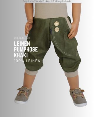Leinen Hose Kinder, kurze Pumphose Unisex Khaki Olive Kinderhose Sommerhose atmungsaktiv Leinen Hose Kinder, Unisex Sommerhose aus 100% natürlichem Leinenstoff in Khaki Olive. Kinderhose mit Seitentasche