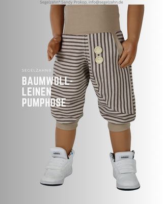Leinen Hose Kinder | kurze Pumphose | Beige gestreift | Sommerhose | Unisex Kinderhose | Baumwollleinen | Kinder Kleidung Sommer | Boho kurze Hose Kinder, Leinenhose Unisex für Jungen und Mädchen, Kinder Sommerhose aus tollem Bambus Baumwoll Leinen Mitx beige b