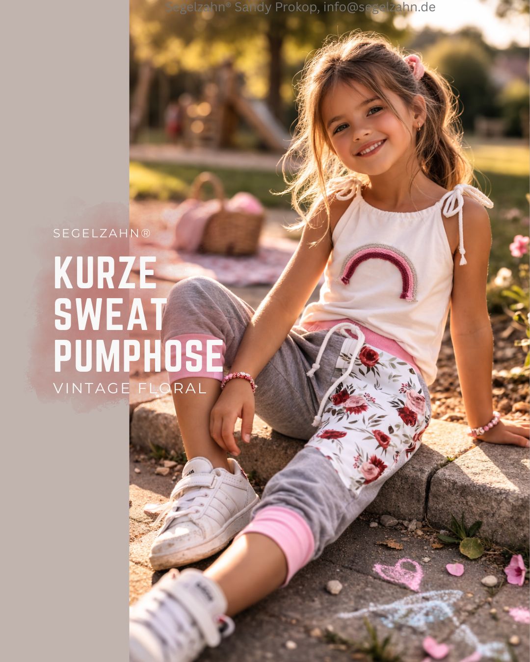 lässige kurze Hose Mädchen, Sweat Pumphose Kinder grau Vintage Pfingstrosen Sommerhose kurze Hose mädchen, gemütlich geschnittene Pumphose , geht übers Knie, aus weichem French Terry Sweatstoff, hoher Baumwollant