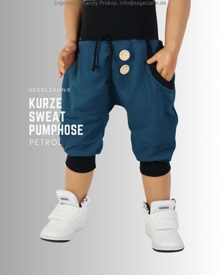 kurze Hose Kinder, Sweat Pumphose Unisex Petrol, Kinderhose halblang aus weichem French Terry Sweatstoff in Petrol-Blau , ein