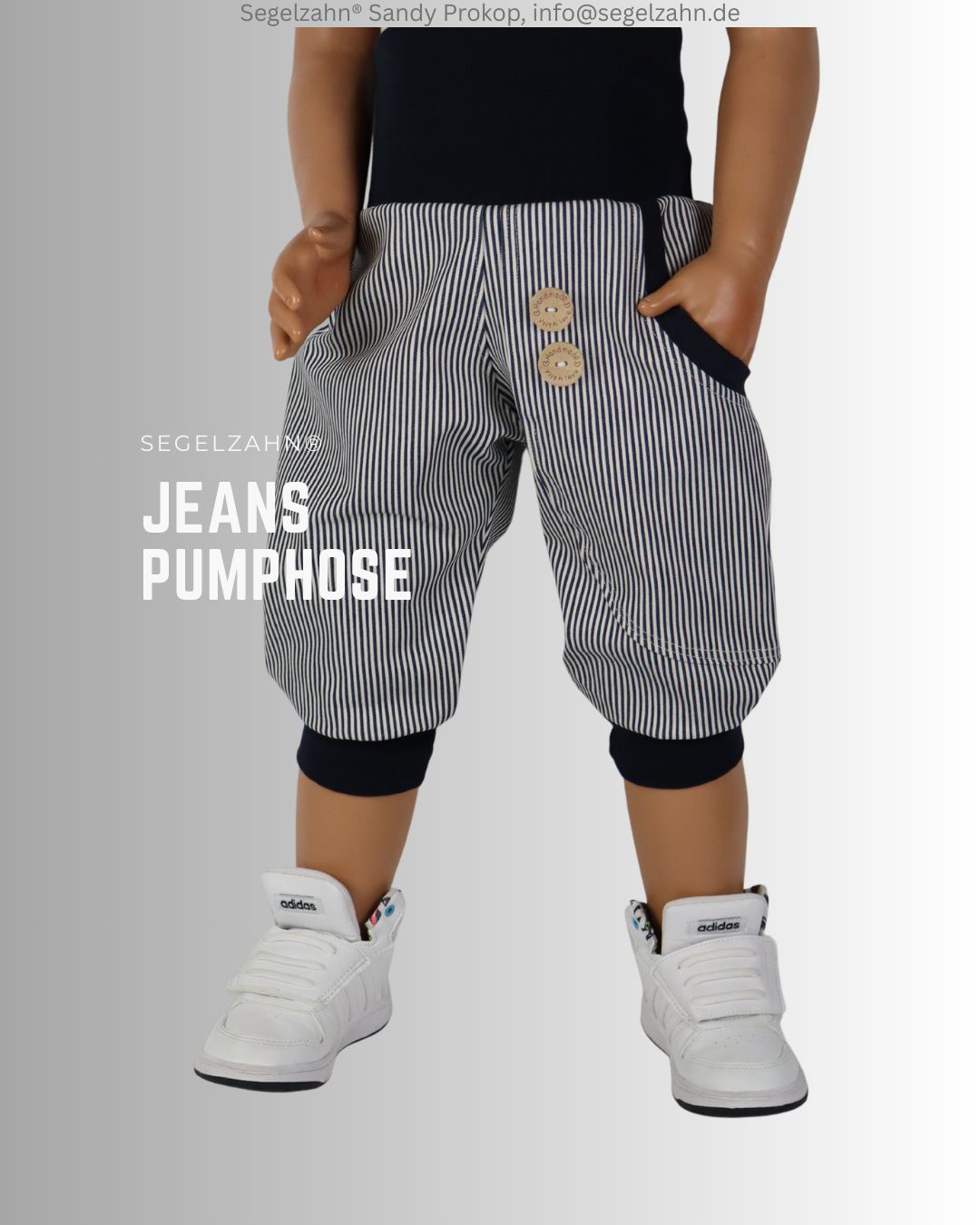 Jeans Pumphose Kinder, kurze Sommerhose Jeans Unisex gestreift blau, Shorts für Kinder aus robustem Jeansstoff blau gestreift