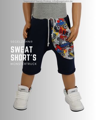 kurze Hose Kinder, Shorts ca Knielang aus weichem French Terry Sweatstoff in Dunkelblau, Kinderhose gemütlich und luftig gesc
