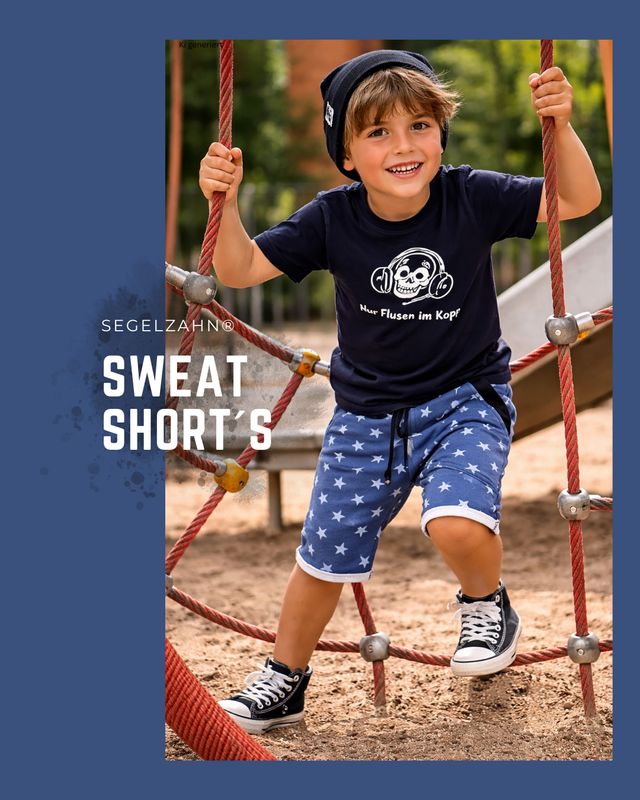 Sweat Shorts Kinder, Kurze Hose Unisex Old Blue mit Sternenprint, Allover Motiv,  locker geschnitten mit Softbündchen blau