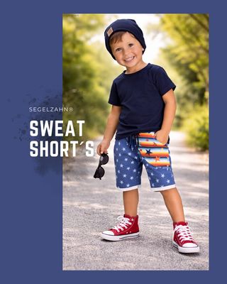 Shorts für Kinder, kurze Hose Unisex Sweathose Knielang aus weichem French Terry Sweatstoff Rauchblau helle sterne mit bunt g