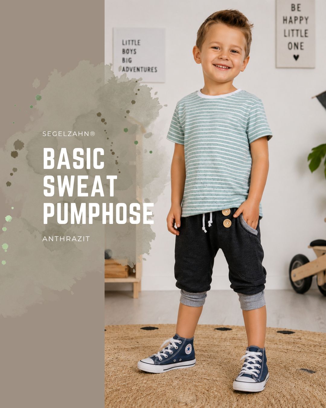 kurze Pumphose Kinder, basic Sommerhose für jungen und mädchen in Dunkelgrau, schlichte einfarbige Sweatshorts für kinder