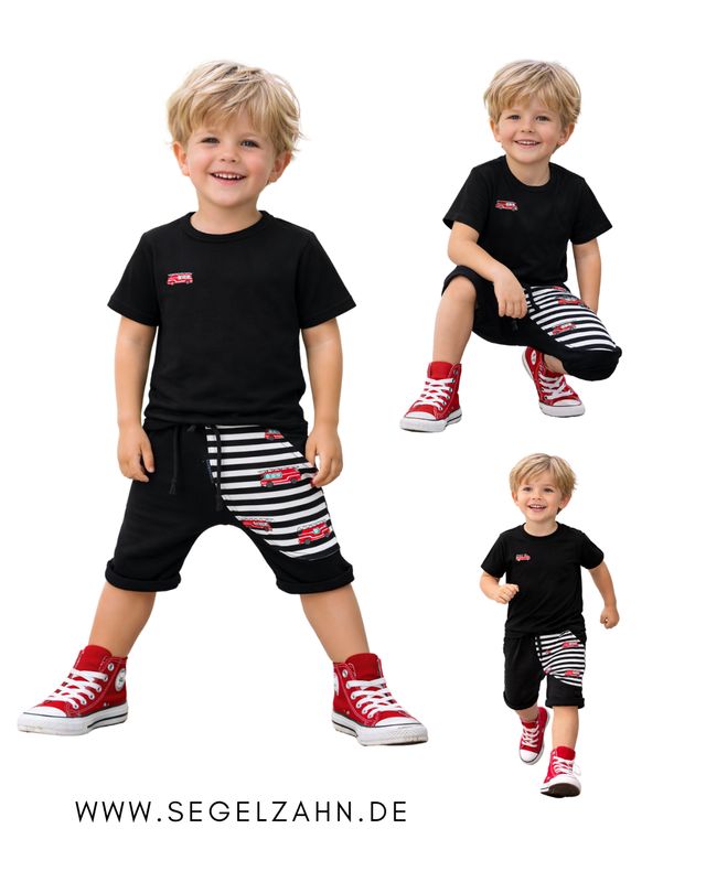 Shorts Kinder, kurze Sweat Hose Unisex Schwarz Feuerwehr, Sommerhose luftig und locker geschnitten aus weichem French Terry S