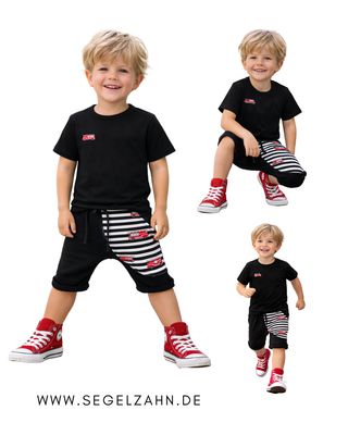Sweat Shorts Kinder, kurze Hose Unisex Feuerwehr Schwarz, Sommerhose Shorts Kinder, kurze Sweat Hose Unisex Schwarz Feuerwehr, Sommerhose luftig und locker geschnitten aus weichem French Terry S