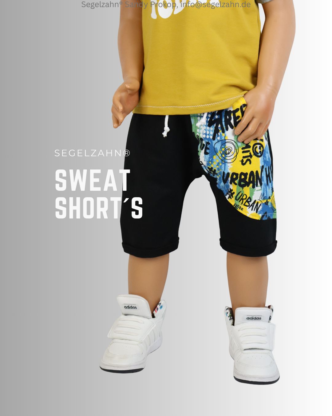 Shorts Kinder, Unisex kurze Hose aus schwarzem French Terry Sweatstoff, gemülich und weit geschnitte, Kinderhose für den Somm