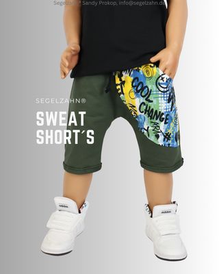 Sweat Shorts Kinder, kurze Hose Unisex Khaki, Sommerhose Smile Jungen Mädchen Kinderkleidung Shorts, kurze Hose Kinder, Unisex Sommerhose Khaki Olive aus weichem French Terry Sweatstoff mit großer Seitentasche Smile, D