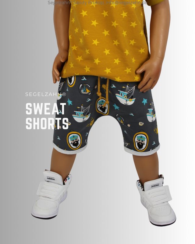 kurze Hose Kinder, Sweat Shorts grau Seebärmotiv, Kinder Sommerhose aus weichem French Terry Sweatstoff, Allover Motiv ohne T